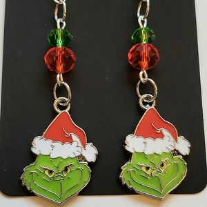Handmade Dangle Christmas Holiday The Grinch Santa Earrings